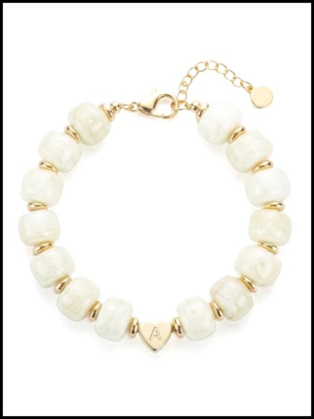 14K Gold Plated White Bead Initial Cross Bracelet for Women